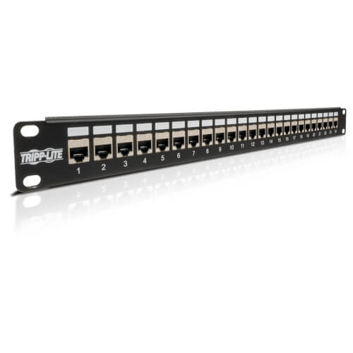 Tripp-Lite N254-024-SH | 24-Port 1U Rack-Mount STP Shielded Cat6 /Cat5 Feedthrough Patch Panel, RJ45 Ethernet, TAA