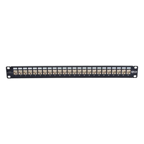 Tripp-Lite N254-024-SH-6AD | 24-Port 1U Rack-Mount STP Shielded Cat6a Feedthrough Patch Panel with 90-Degree Down-Angled Ports, RJ45 Ethernet, TAA