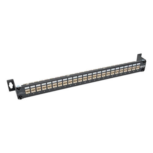 Tripp-Lite N254-024-SH-6AD | 24-Port 1U Rack-Mount STP Shielded Cat6a Feedthrough Patch Panel with 90-Degree Down-Angled Ports, RJ45 Ethernet, TAA