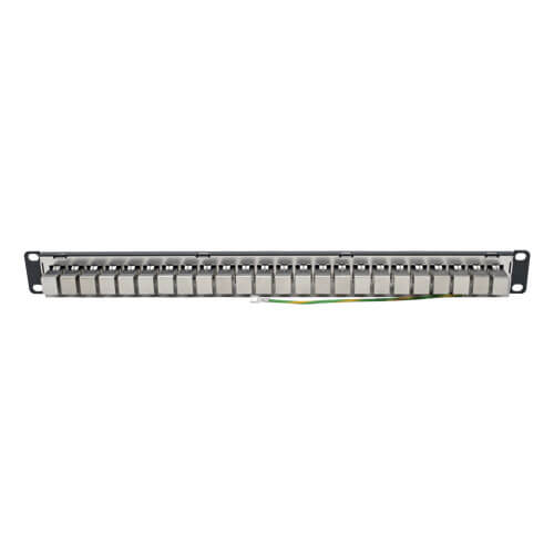Tripp-Lite N254-024-SH-D | 24-Port 1U Rack-Mount STP Shielded Cat5e/6 Feedthrough Patch Panel with 90-Degree Down-Angle Ports, RJ45 Ethernet, TAA