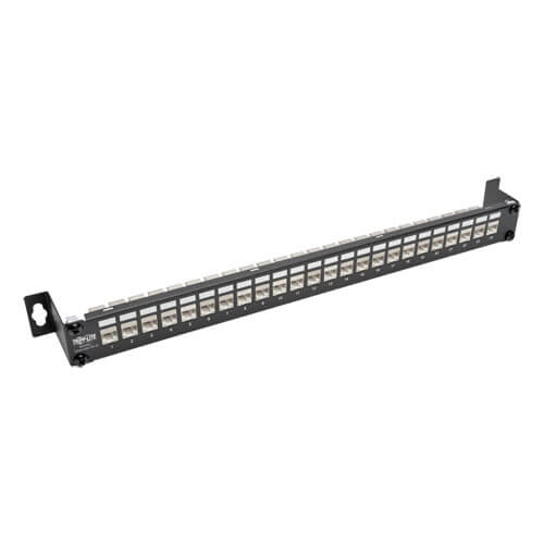 Tripp-Lite N254-024-SH-D | 24-Port 1U Rack-Mount STP Shielded Cat5e/6 Feedthrough Patch Panel with 90-Degree Down-Angle Ports, RJ45 Ethernet, TAA