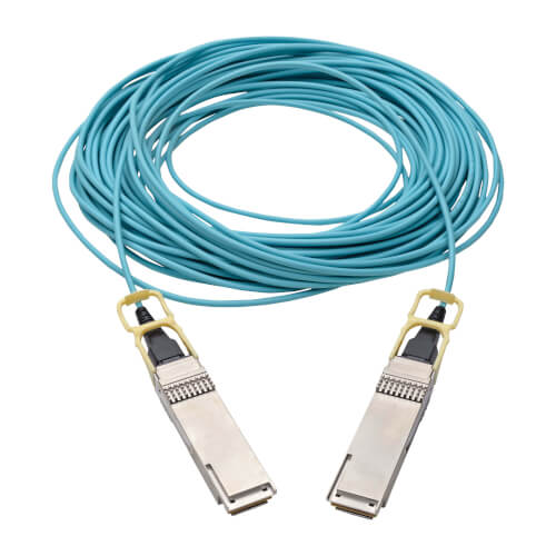 Tripp-Lite N28H-20M-AQ | QSFP28 to QSFP28 Active Optical Cable - 100GbE, AOC, M/M, Aqua, 20M (65.61 ft.)