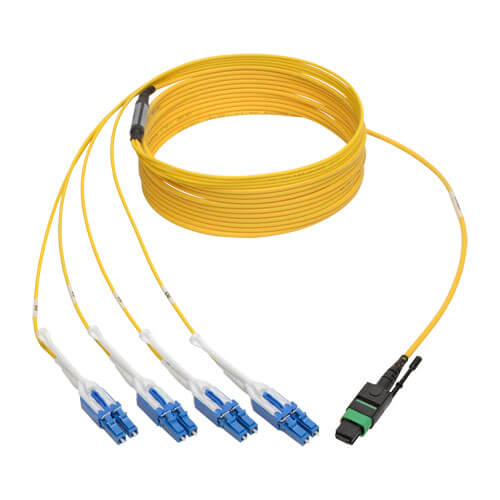 Tripp-Lite N390-05M-8LC-AP | MTP/MPO (APC) to 8xLC (UPC) Singlemode Breakout Patch Cable, 40/100 GbE, QSFP+ 40GBASE-PLR4, Plenum, Yellow, 5 m (16 ft.)