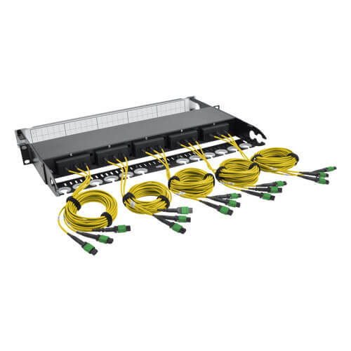 Tripp-Lite N48K-15M8L60S-B | 40/100Gb Fiber Breakout Patch Panel, 40Gb to 4 x 10Gb, 100Gb to 4 x 25Gb, 15 MTP QSFP to 60 LC Duplex 9/125 Singlemode Ports, 1U