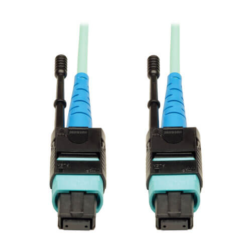 Tripp-Lite N846-03M-24-P | MTP/MPO Patch Cable with Push/Pull Tab Connectors, 100GBASE-SR10, CXP, 24 Fiber, 100Gb OM3 Plenum-rated - Aqua, 3M (10 ft.)