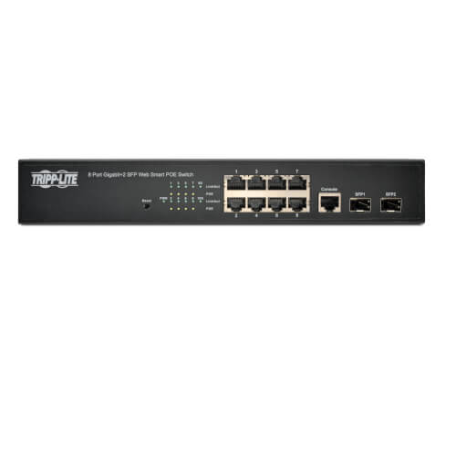 Tripp-Lite NGS8C2POE | 8 10/100/1000Mbps Port Gigabit L2 Web-Smart Managed PoE+ Switch, 140W, 2 Dedicated Gigabit SFP Slots, 20 Gbps, Web Interface