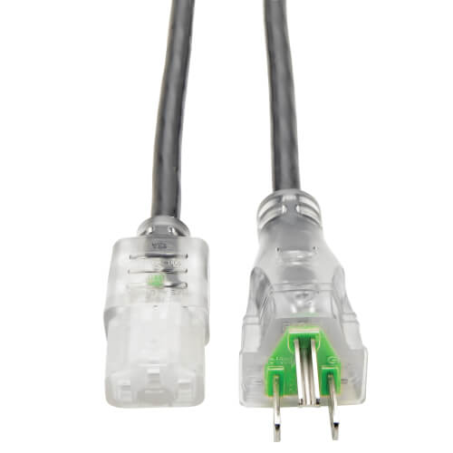 Tripp-Lite P006-015-HG13CL | Hospital-Grade Power Cord, NEMA 5-15P to C13 - Green Dot, 13A, 125V, 16 AWG, 15 ft. (4.57 m), Clear Plugs