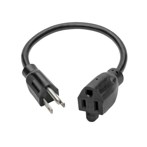 Tripp-Lite P022-001 | Power Extension Cord, NEMA 5-15P to NEMA 5-15R - 10A, 120V, 18 AWG, 1 ft. (0.31 m), Black