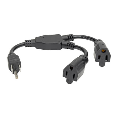 Tripp-Lite P022-001-2 | Extension Cord Y Splitter, NEMA 5-15P to 2x NEMA 5-15R - 10A, 120V, 18 AWG, 1 ft. (0.31 m), Black