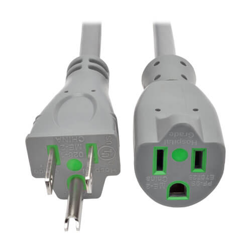 Tripp-Lite P024-006-GY-HG | Hospital-Grade Extension Cord, NEMA 5-15P to NEMA 5-15R - Green Dot, 15A, 125V, 14 AWG, 6 ft. (1.83 m), Gray