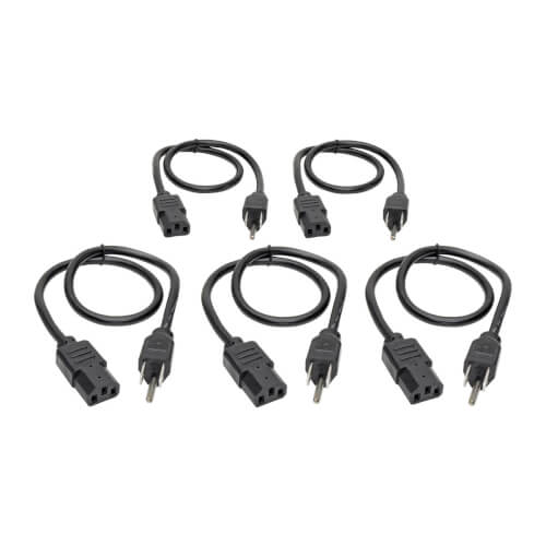 Tripp-Lite P030-002-5 | Desktop Computer Power Cord, NEMA 5-15P to C13, 5-Pack - 10A, 125V, 18 AWG, 2 ft. (0.61 m), Black