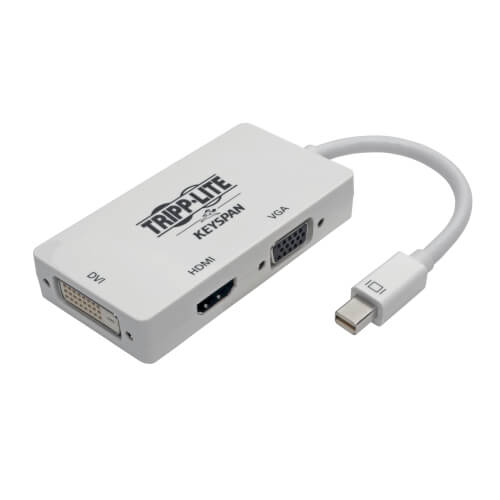 Tripp-Lite P137-06N-HDV4K6 | Keyspan Mini DisplayPort to VGA/DVI/HDMI All-in-One Video Converter Adapter, 4K 60 Hz HDMI, DP 1.2, White, 6 in.