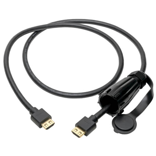 Tripp-Lite P569-003-IND | High-Speed HDMI Cable (M/M) - 4K 60 Hz, HDR, Industrial, IP68, Hooded Connector, Black, 3 ft.