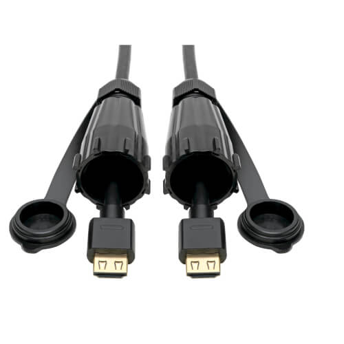 Tripp-Lite P569-006-IND2 | High-Speed HDMI Cable (M/M) - 4K 60 Hz, HDR, Industrial, IP68, Hooded Connectors, Black, 6 ft.