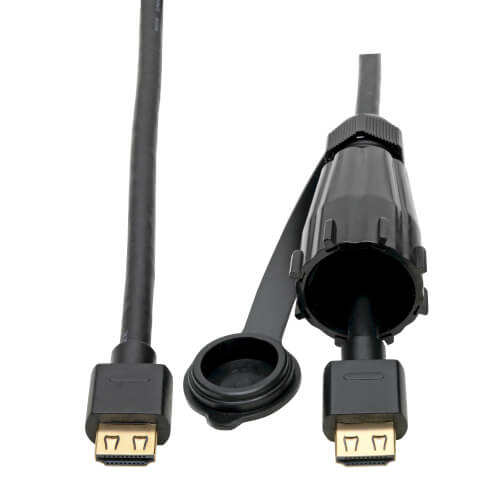 Tripp-Lite P569-012-IND | High-Speed HDMI Cable (M/M) - 4K 60 Hz, HDR, Industrial, IP68, Hooded Connector, Black, 12 ft.