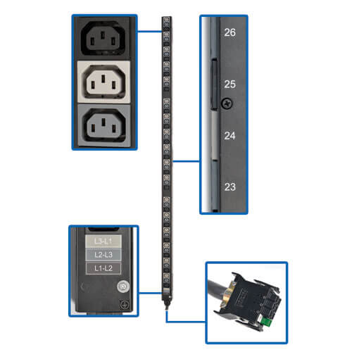 Tripp-Lite PDU3V51 | 8.6/12.6kW 3-Phase Vertical PDU Strip, 208V Outlets (51 C13), 0U Rack-Mount, Required Accessory for Select ATS PDUs