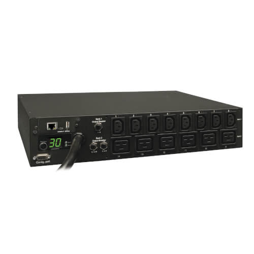 Tripp-Lite PDUMH30HV19NET | 5.5kW Single-Phase Switched PDU with LX Platform Interface, 208/230V Outlets (8 C13 & 6 C19), L6-30P Input, 15 ft. (4.57 m) Cord, 2U Rack-Mount, TAA
