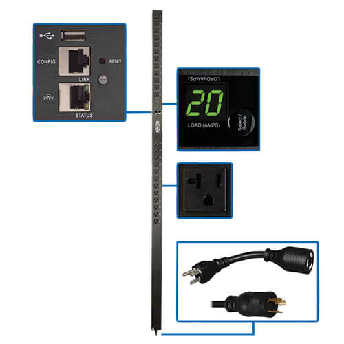Tripp-Lite PDUMNV20LX | 1.9kW Single-Phase Monitored PDU with LX Platform Interface, 120V Outlets (24 5-15/20R), 0U Vertical, 70 in., TAA