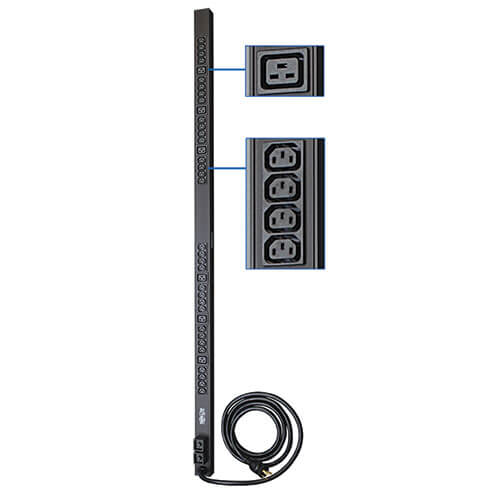 Tripp-Lite PDUV30HV | 5.5kW Single-Phase 208/230V Basic PDU, 38 Outlets (32 C13 and 6 C19), NEMA L6-30P Input, 10 ft. (3.05 m) Cord, 0U Vertical
