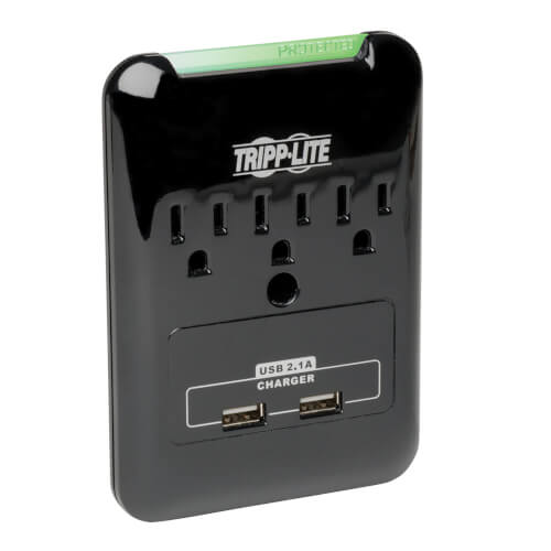 Tripp-Lite SK30USB | Protect It! 3-Outlet Surge Protector, Direct Plug-In, 540 Joules, 2.1 A USB Charger, Diagnostic LED