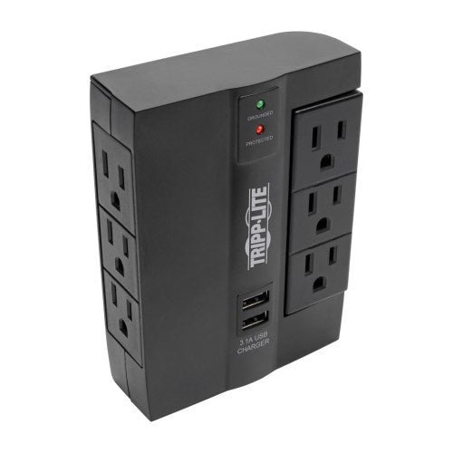 Tripp-Lite SWIVEL6USB | Protect It! 6-Outlet Surge Protector with 3 Rotatable Outlets – Direct Plug-In, 1200 Joules, 2 USB Ports