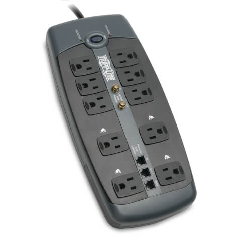 Tripp-Lite TLP1008TELTV | Protect It! 10-Outlet Surge Protector, 8 ft. (2.43 m) Cord, 3345 Joules, Tel/Modem/Coaxial Protection