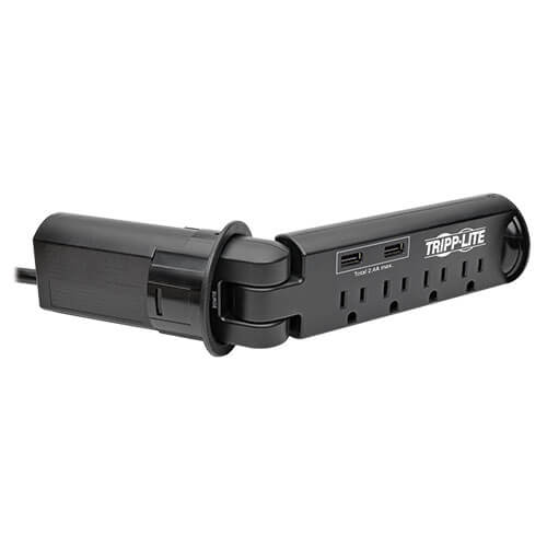 Tripp-Lite TLP410DMUSB | Protect It! 4-Outlet Desktop-Grommet Surge Protector, 10 ft. Cord, 1500 Joules, 2 USB Charging Ports, Black Housing