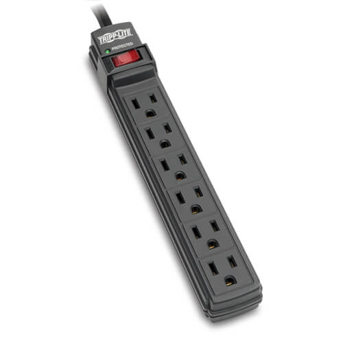 Tripp-Lite TLP6B | Protect It! 6-Outlet Surge Protector, 6 ft. Cord, 360 Joules, Diagnostic LED, Black Housing