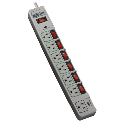 Tripp-Lite TLP76MSG | Eco-Surge 7-Outlet Surge Protector, 6 ft. (1.83 m) Cord, 1080 Joules, Individually-Controlled