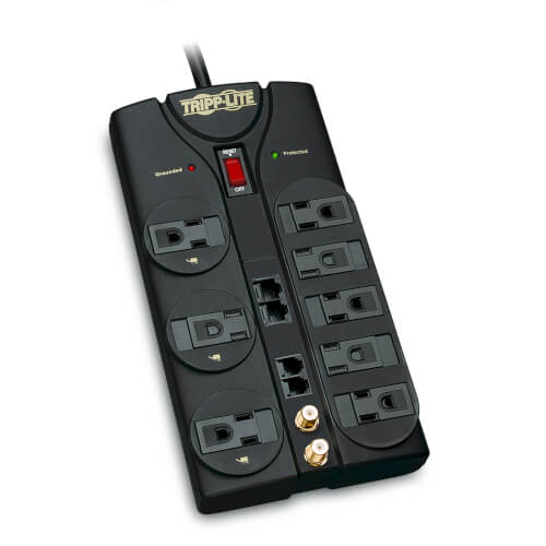 Tripp-Lite TLP810NET | Protect It! 8-Outlet Surge Protector, 10 ft. Cord, 3240 Joules, Modem/Coax/Ethernet Protection, RJ45