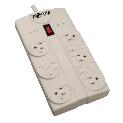 Tripp-Lite TLP825 | Protect It! 8-Outlet Surge Protector, 25 ft. Cord with Right-Angle Plug, 1440 Joules, Diagnostic LEDs, Light Gray Housing