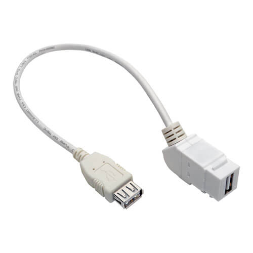 Tripp-Lite U060-001-KPA-WH | USB 2.0 All-in-One Keystone/Panel Mount Coupler Cable (F/F), Angled Connector, White, 1 ft. (0.31 m)