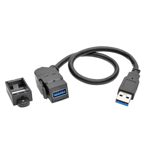 Tripp-Lite U324-001-KPA-BK | USB 3.0 All-in-One Keystone/Panel Mount Extension Cable (M/F), Angled Connector, Black, 1 ft. (0.31 m)