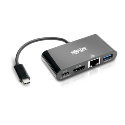 Tripp-Lite U444-06N-HGUB-C | USB-C Multiport Adapter - HDMI, USB 3.0 Port, GbE, 60W PD Charging, HDCP, Black