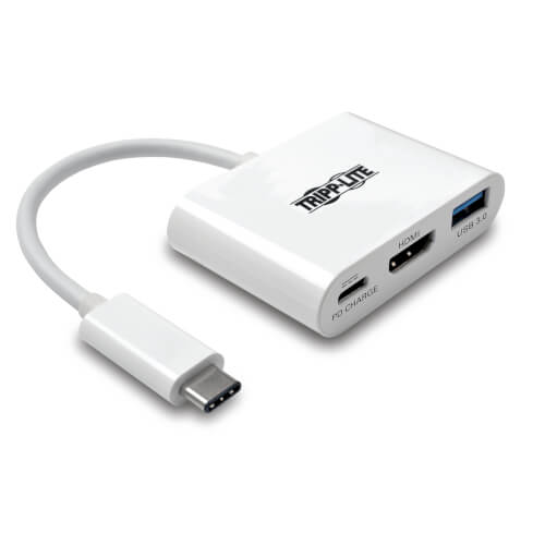 Tripp-Lite U444-06N-HU-C | USB-C to HDMI Adapter with USB-A Port and PD Charging, HDCP, White