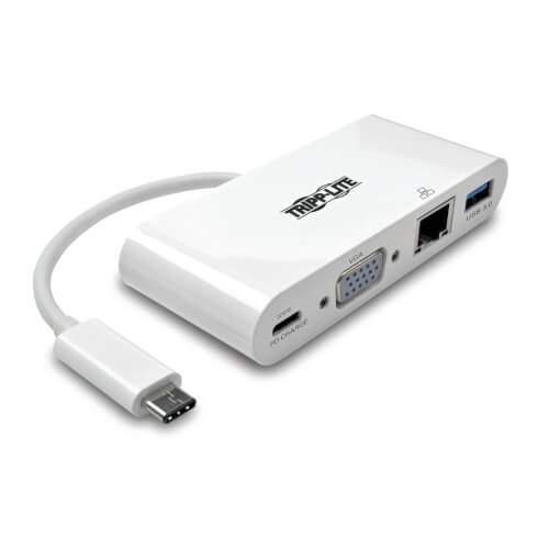 Tripp-Lite U444-06N-VGU-C | USB-C Multiport Adapter, VGA, USB-A Port, Gbe and PD Charging, White