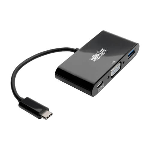 Tripp-Lite U444-06N-VUB-C | USB-C to VGA Adapter with USB-A Port and PD Charging, Black