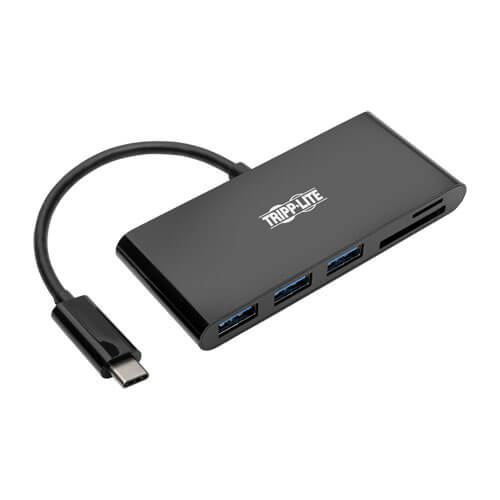 Tripp-Lite U460-003-3AMB | 3-Port USB-C Hub with Card Reader, USB-C to 3x USB-A Ports and SD Reader, USB 3.0, Black