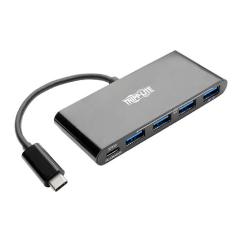 Tripp-Lite U460-004-4AB-C | 4-Port USB-C Hub with Power Delivery, USB-C to 4x USB-A Ports, USB 3.0, Black