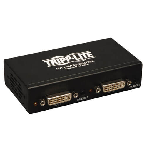 Tripp-Lite B116-002A | 2-Port DVI Splitter with Audio and Signal Booster, Single-Link 1920x1200 at 60Hz/1080p (DVI F/2xF), TAA