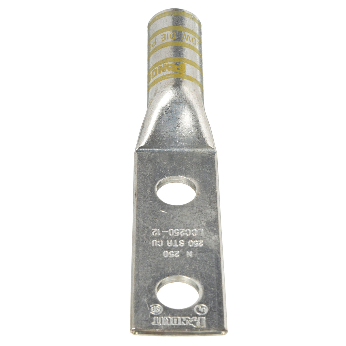 Panduit LCC250-12-X | Pan-Lug Comp. Lug, 250, Tin Plt Copper, Strt, Two 1/2" Stud, PK10