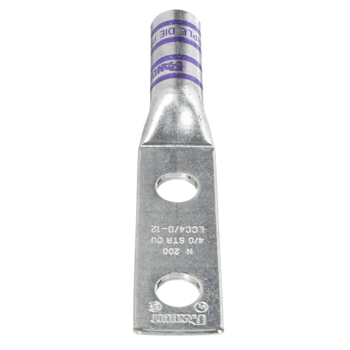 Panduit LCC4/0-12-X | Pan-Lug Comp. Lug, 4/0, Tin Plt Copper, Strt, Two 1/2" Stud, PK10