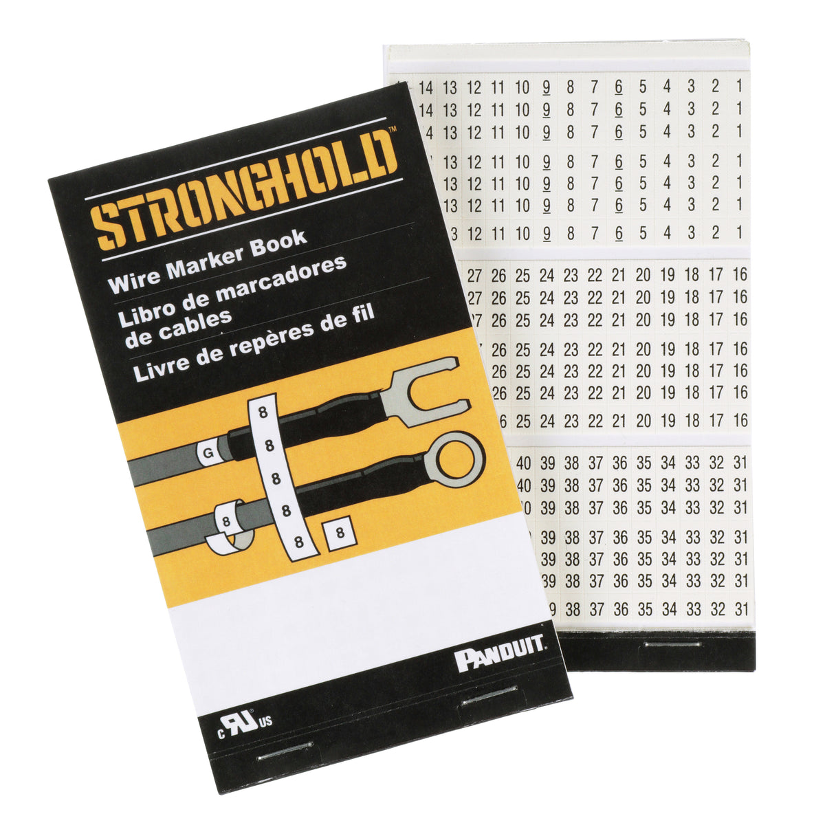 Panduit PCMB-2 | StrongHold Pre-Printed Wire Marker Book, 2, Vinyl Cloth, White, Black