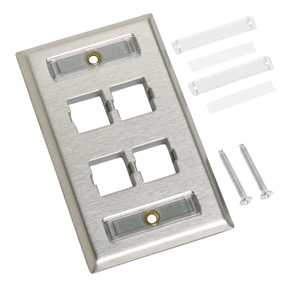 Commscope M14SP-L | M14SP-L 4-port Single Gang Stainless Steel Faceplate with Label