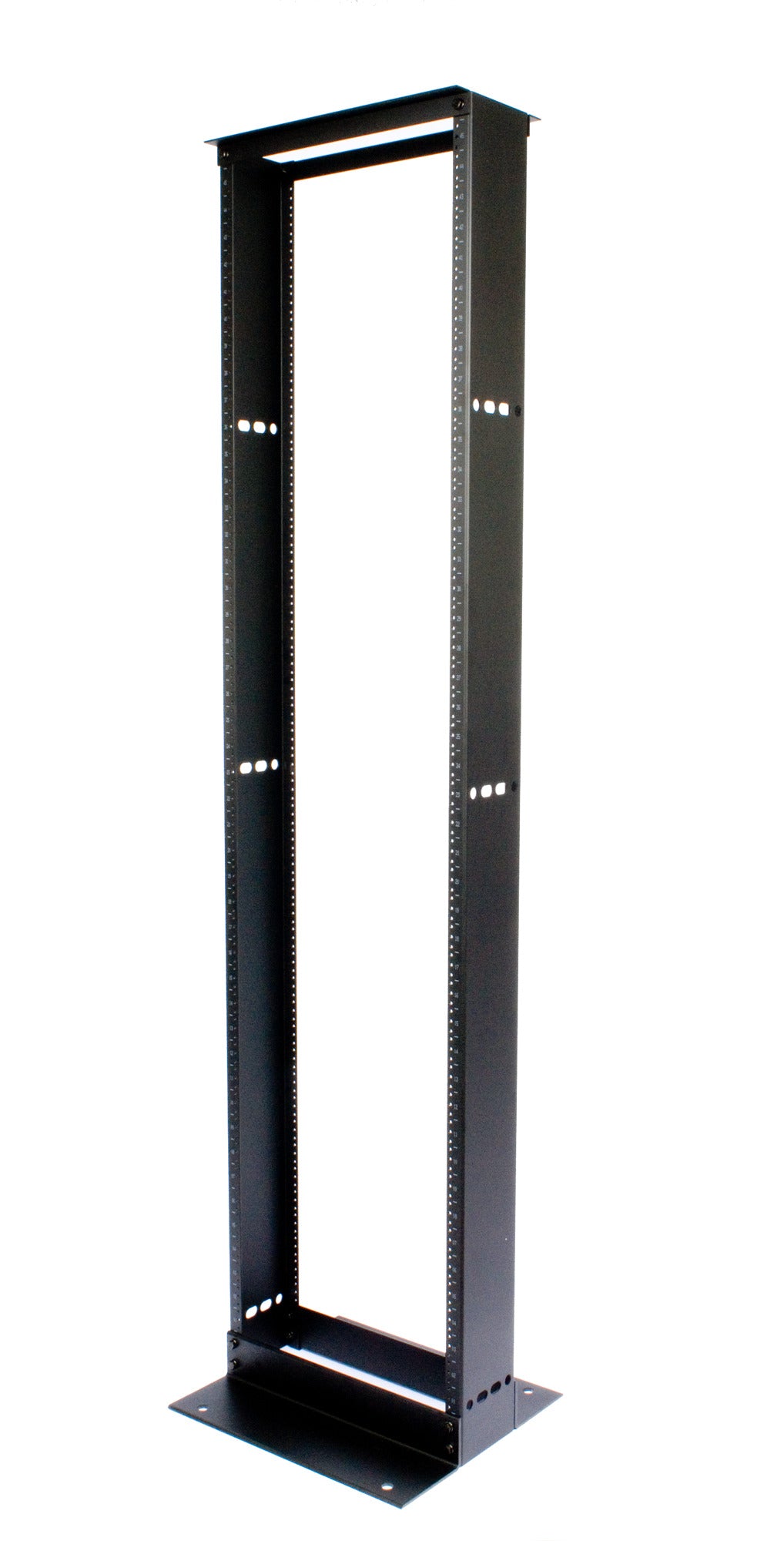 Commscope RK12-52A | Equipment Rack, 2-Post, 12 in (305 mm) Channel x 8ft (2438 mm) H - 19 in (482.6 mm) Alu (52U) 12-24 Tapped Rails, Black