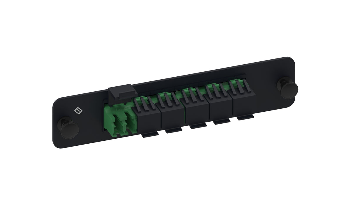 Commscope PNL-BK-012-AFA-LC12-GR | Adapter Pack, Black, 1000-Type, with 1 TeraSPEED 12 fiber, SM LC/APC ganged adapter, green, shuttered