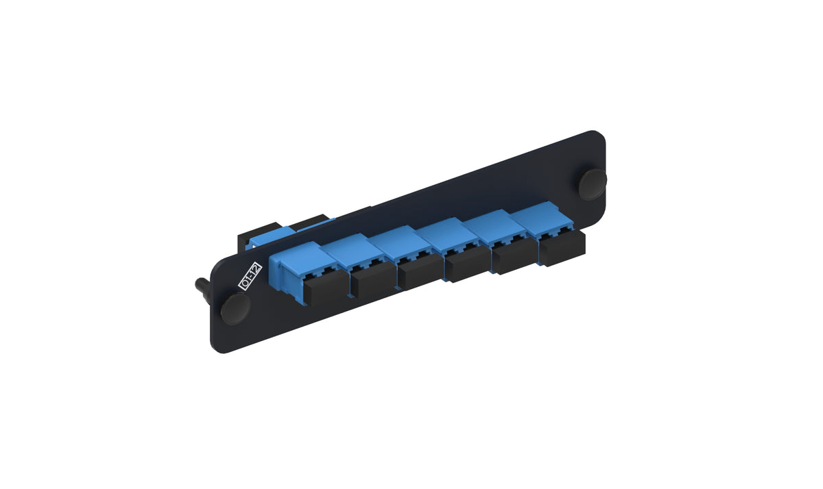 Commscope PNL-BK-012-KFA-LC02-BL-NS | Adapter Pack, Black, 1000-Type, with 6 duplex keyed LC adapters, blue, no shutter