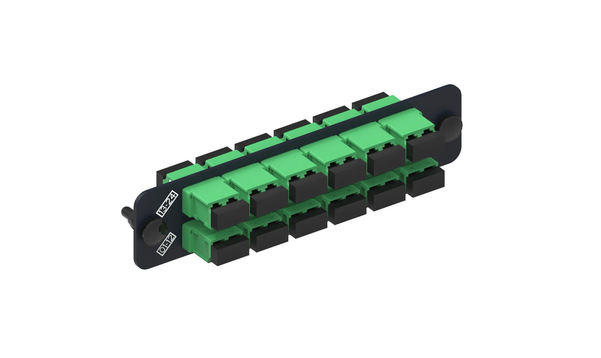 Commscope PNL-BK-024-KFA-LC02-GR-NS | Adapter Pack, Black, 1000-Type, with 12 duplex keyed LC adapters, green, no shutter
