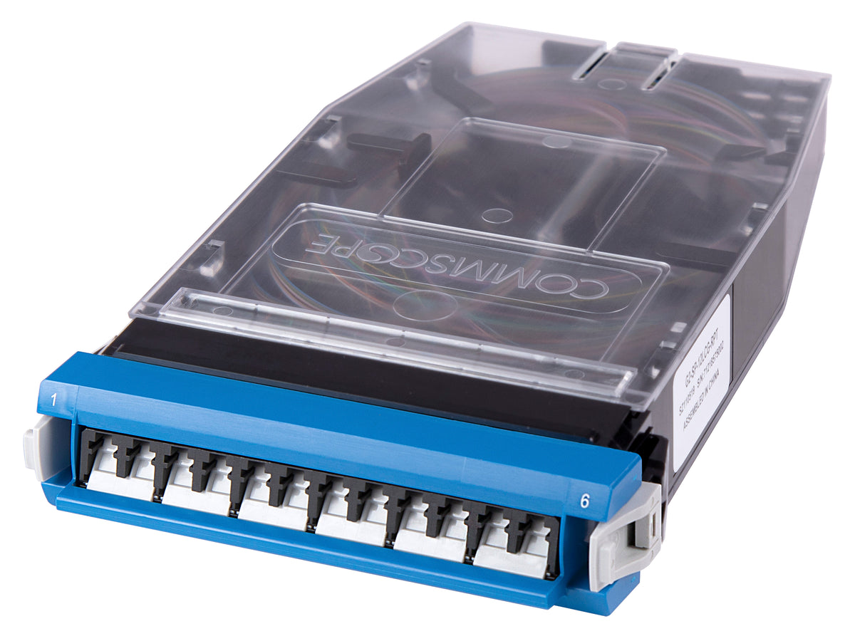 Commscope G2-SP-12LCG-RPT | G2 Splice Cassette, 12LC/UPC  with internal shutters, OS2, with ribbon pigtails