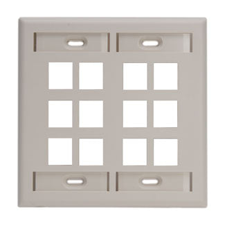 Leviton 42080-12T | Dual-Gang QuickPort Wallplate with ID Windows, 12-Port, Light Almond